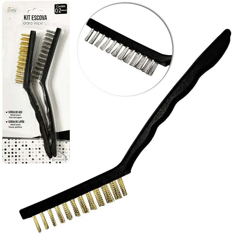 ESCOVA DE ACO CABO PLASTICO COM 2 PECAS 21CM