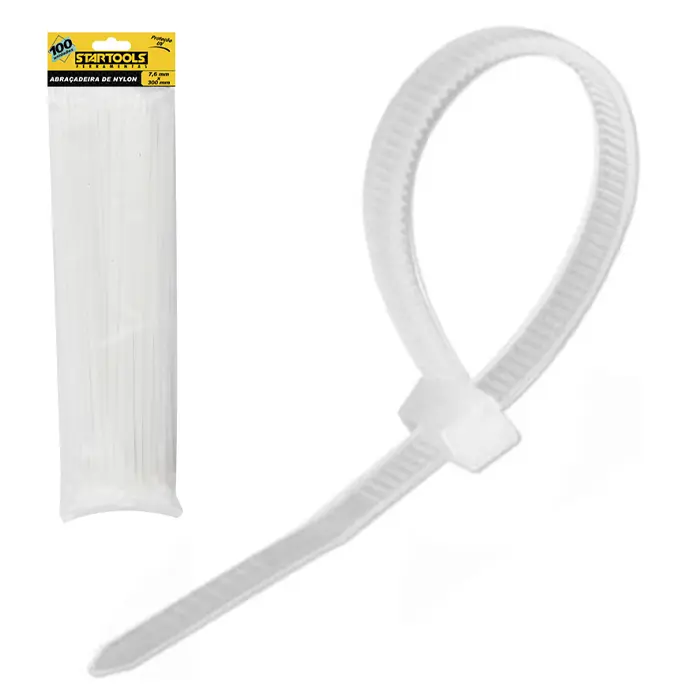 ABRACADEIRA DE NYLON BRANCO PRO COM 50 PECAS 7,6X300MM