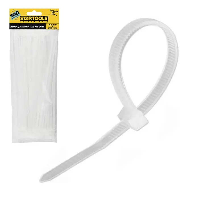 ABRACADEIRA DE NYLON BRANCO PRO COM 50 PECAS 4,8X200MM