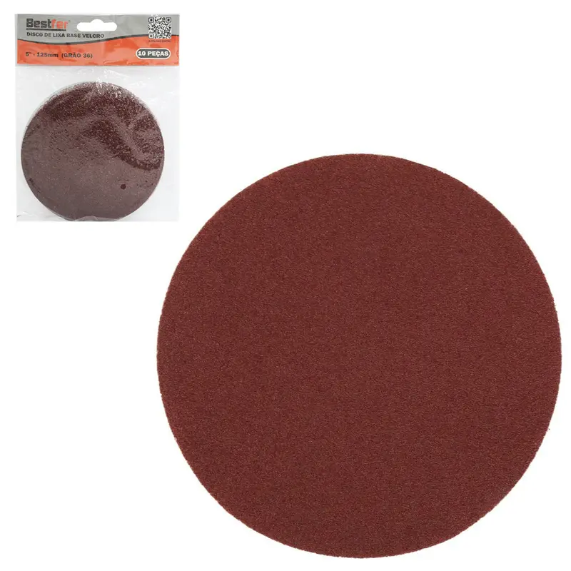 DISCO DE LIXA COM BASE VELCRO 125MM 5'' GRAO 36 10 PECAS NA SOLAPA