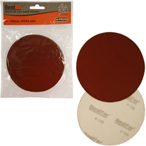 DISCO DE LIXA COM BASE VELCRO 125MM 5'' GRAO 150 10 PECAS NA SOLAPA