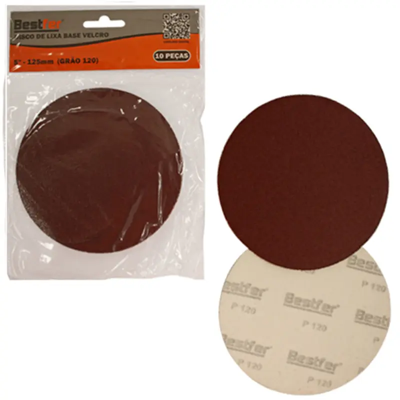 DISCO DE LIXA COM BASE VELCRO 125MM 5'' GRAO 120 10 PECAS NA SOLAPA