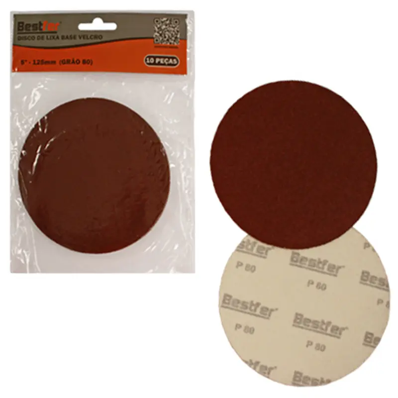 DISCO DE LIXA COM BASE VELCRO 125MM 5'' GRAO 80 10 PECAS NA SOLAPA