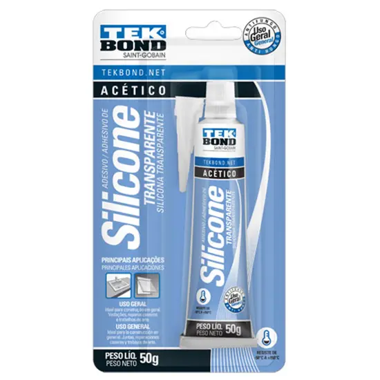 ADESIVO / COLA DE SILICONE ACETICO TRANSPARENTE 50G NA CARTELA