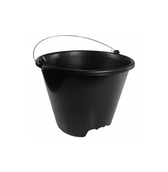 BALDE DE PEDREIRO DE PLASTICO REDONDO PRETO COM APOIO E ALCA DE METAL 12L 34X30X27CM