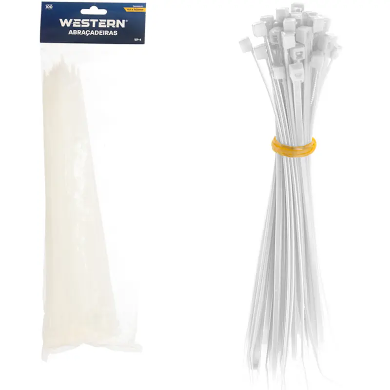 ABRACADEIRA DE NYLON BRANCO COM 100 PECAS 4,8X300MM NA SOLAPA