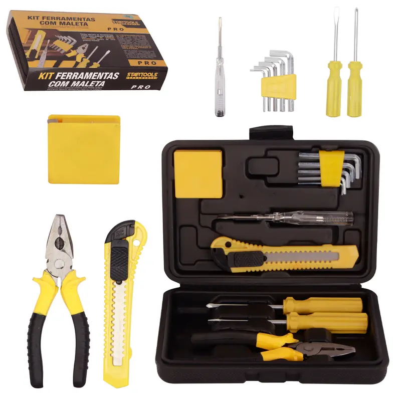 KIT FERRAMENTA COM ESTILETE + ALICATE E ACESSORIOS PRO 12 PECAS NA MALETA FRM