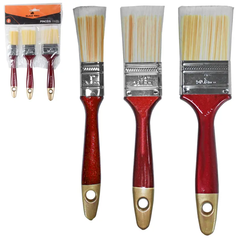 PINCEL / TRINCHA PARA PINTURA CABO PLASTICO VINHO COM 3 PECAS 1'' / 1½'' / 2'' 25 / 38 / 50MM