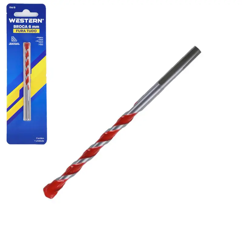 BROCA DE ACO CARBONO YG6 FURA TUDO PARA CONCRETO / MADEIRA / METAL 6MM