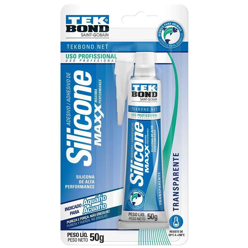 ADESIVO / COLA DE SILICONE MAXX ACETICO AQUARIO TRANSPARENTE 50G NA CARTELA