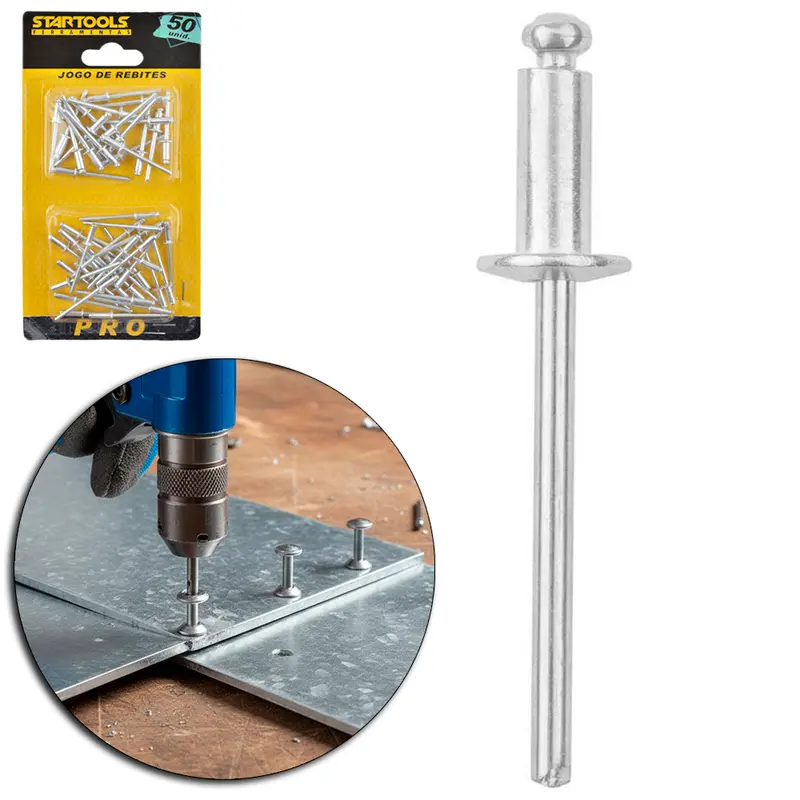 KIT DE REBITES DE ALUMINIO PRO COM 50 PECAS
