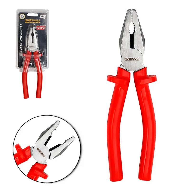 ALICATE UNIVERSAL 8'' 10MM COM ISOLAMENTO 1000V CABO EMBORRACHADO VERMELHO