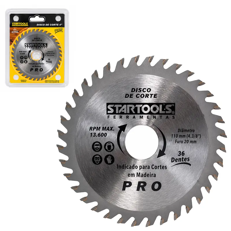 DISCO DE CORTE PARA MADEIRA 36 DENTES PRO 4'' 110MM COM ANEL ADAPTADOR