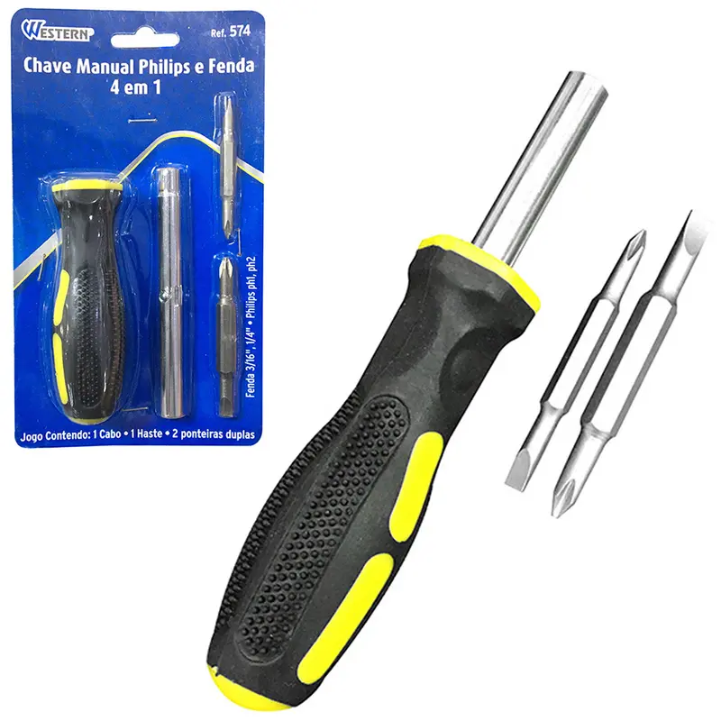CHAVE DE FENDA / PHILIPS COM 2 PONTEIRAS PONTA DUPLA + HASTE E CABO EMBORRACHADO UND