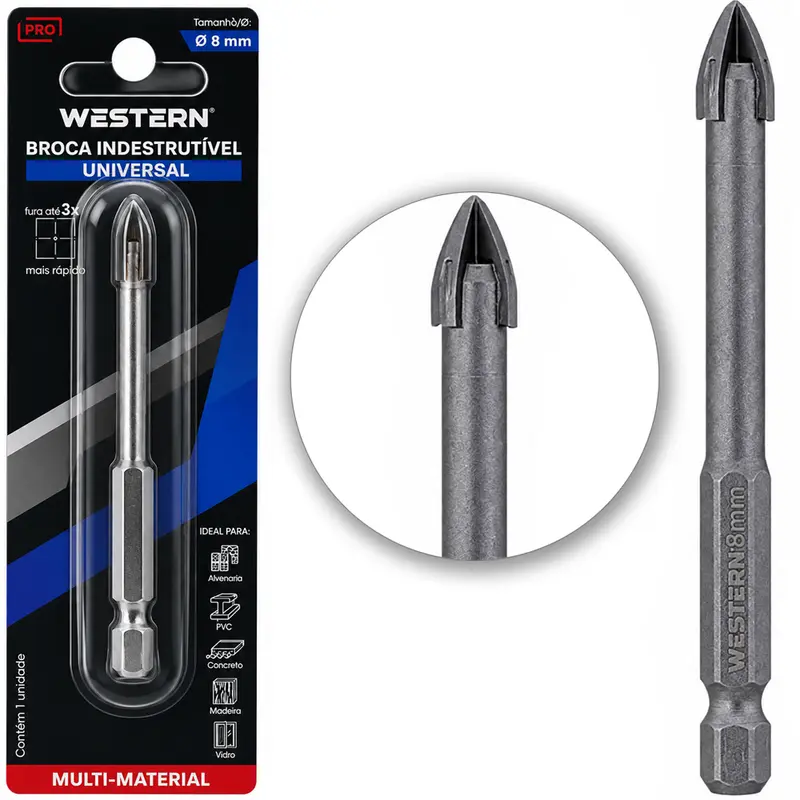 BROCA INDESTRUTIVEL UNIVERSAL DE ACO CARBONO YG6X PARA AJULEJO / ACO / CONCRETO / MADEIRA / VIDRO PRO 8MM