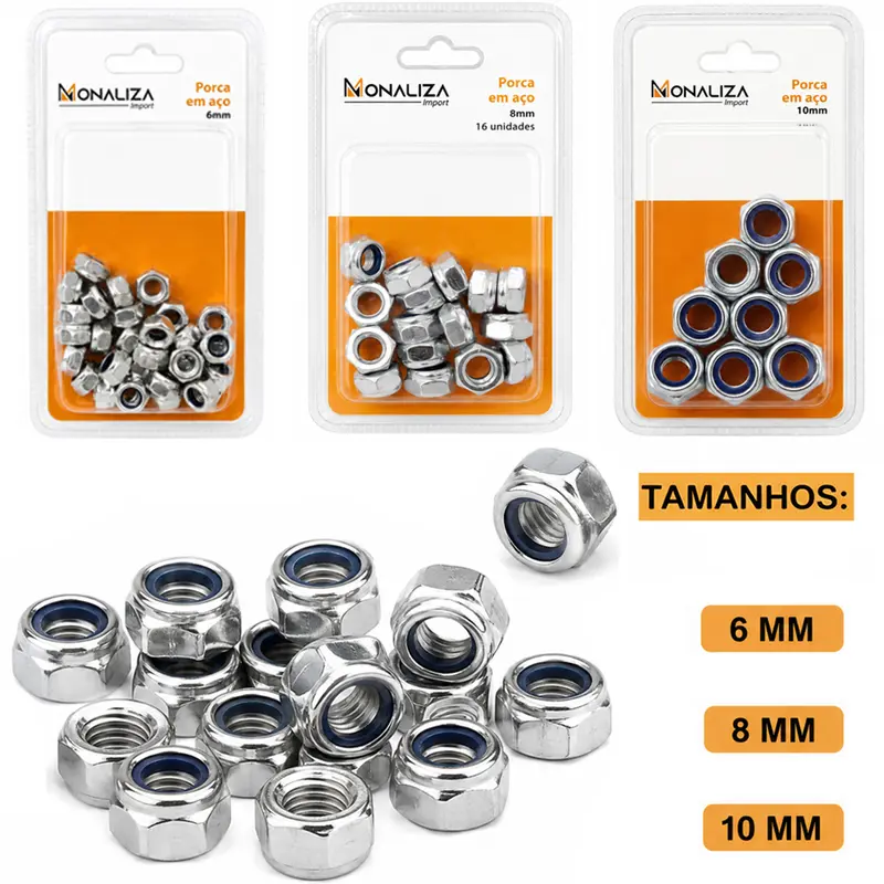 PORCA DE ACO 32 / 16 / 8 PECAS 6MM / 8MM / 10MM