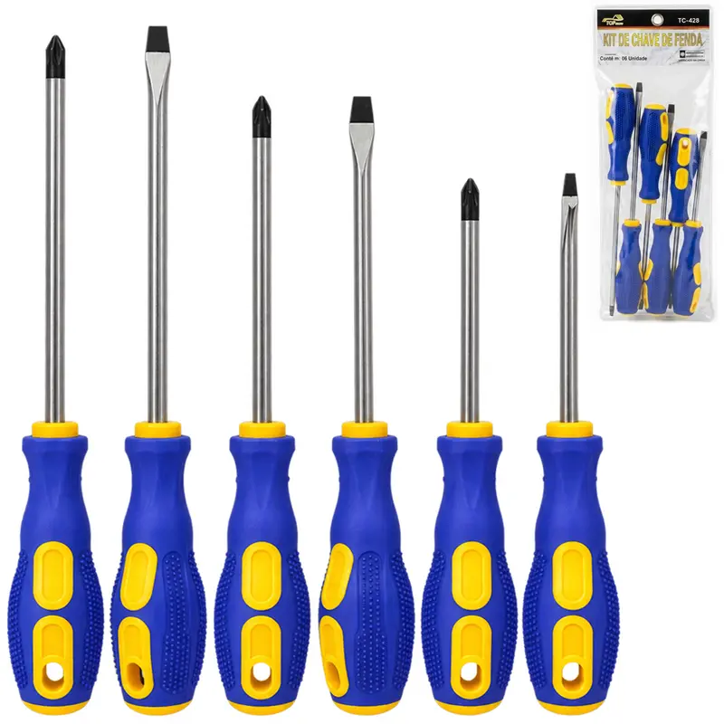 JOGO DE CHAVE DE FENDA E PHILIPS COM PONTA IMANTADA + CABO EMBORRACHADO TOP CASA 6 PECAS