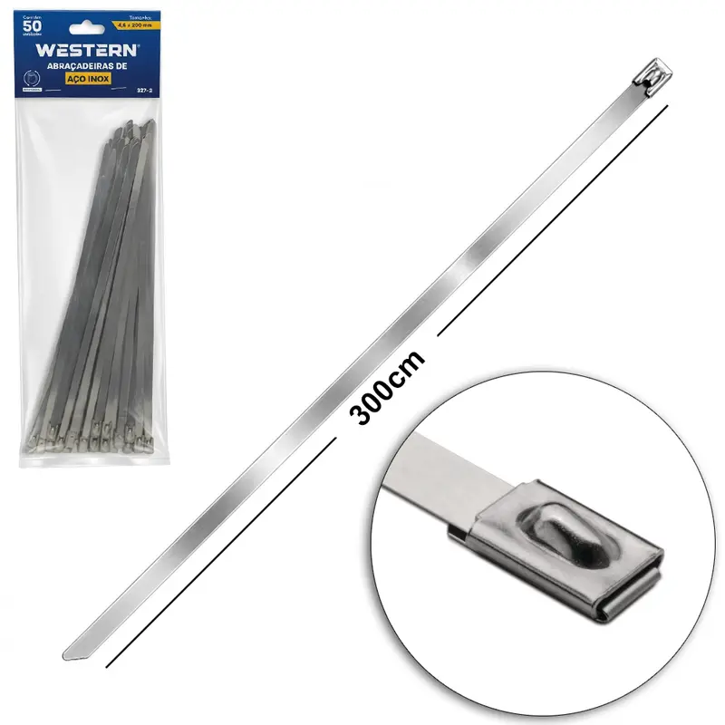 ABRACADEIRA DE ACO INOX COM 50 PECAS 4,6X300MM