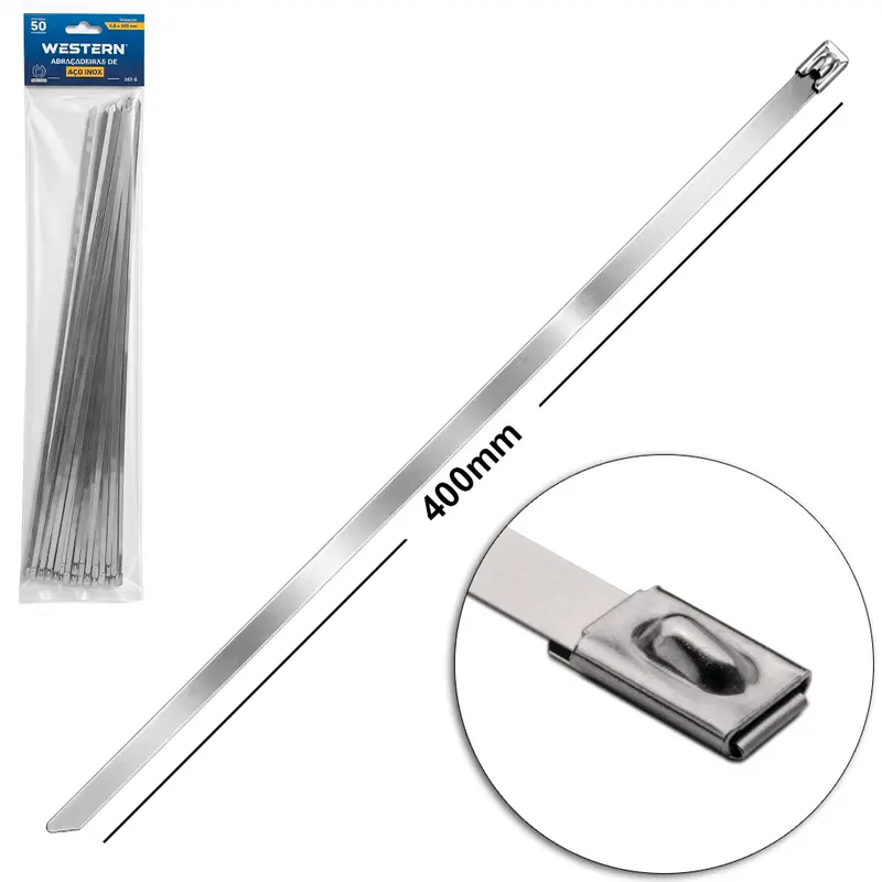 ABRACADEIRA DE ACO INOX COM 50 PECAS 4,6X400MM