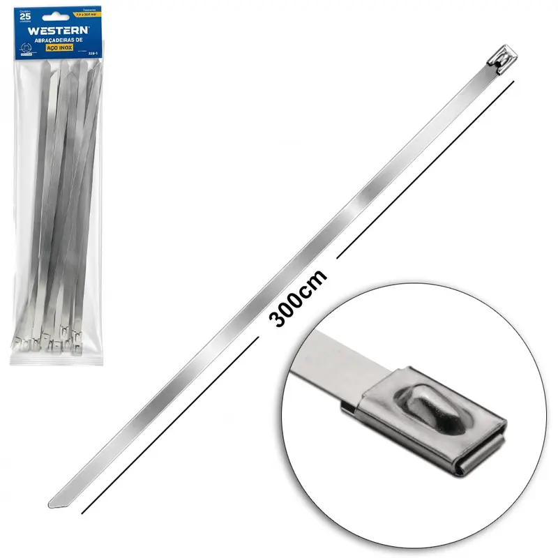ABRACADEIRA DE ACO INOX COM 25 PECAS 7,9X300MM