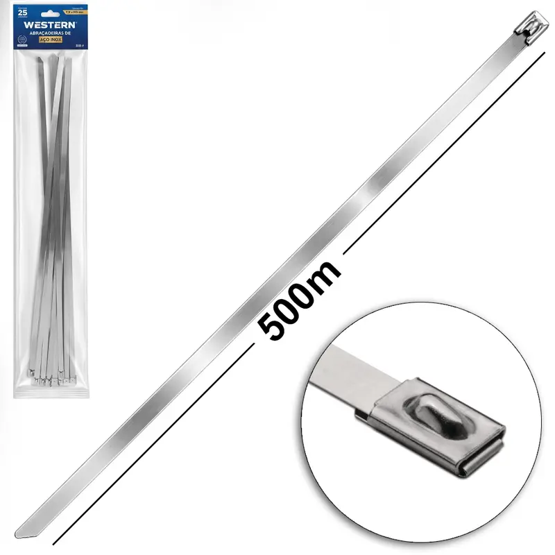 ABRACADEIRA DE ACO INOX COM 25 PECAS 7,9X500MM