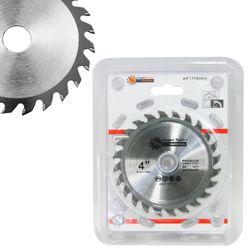 DISCO DE CORTE PARA MADEIRA COM PONTA DE VIDEA 24 DENTES 4'' 110MM ANEL ADAPTADOR