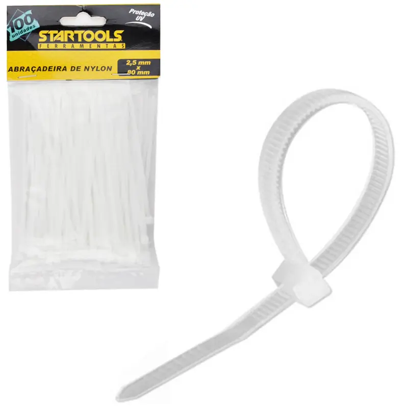 ABRACADEIRA DE NYLON BRANCO PRO COM 100 PECAS 2,5X80MM NA SOLAPA