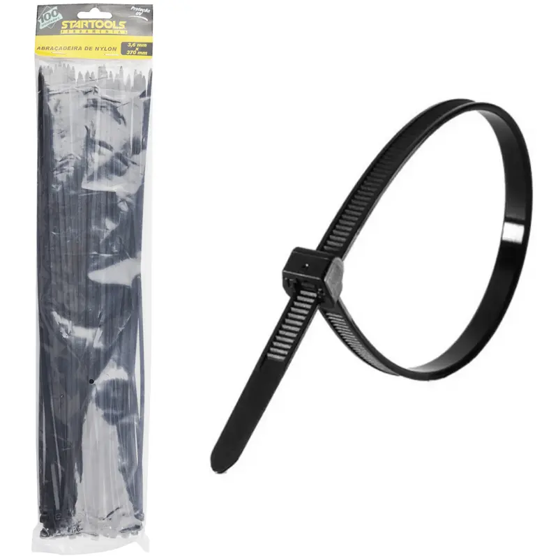ABRACADEIRA DE NYLON PRETO PRO COM 100 PECAS 3,6X370MM NA SOLAPA