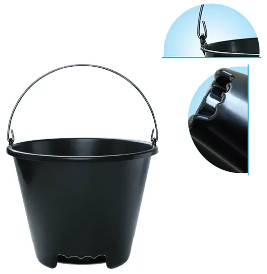 BALDE DE PEDREIRO DE PLASTICO REDONDO PRETO COM APOIO E ALCA DE METAL 12L 28X30CM DE Ø