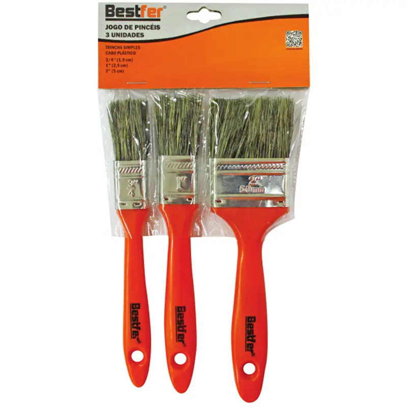 PINCEL / TRINCHA PARA PINTURA CABO PLASTICO LARANJA COM 3 PECAS (¾''/1''/2'')