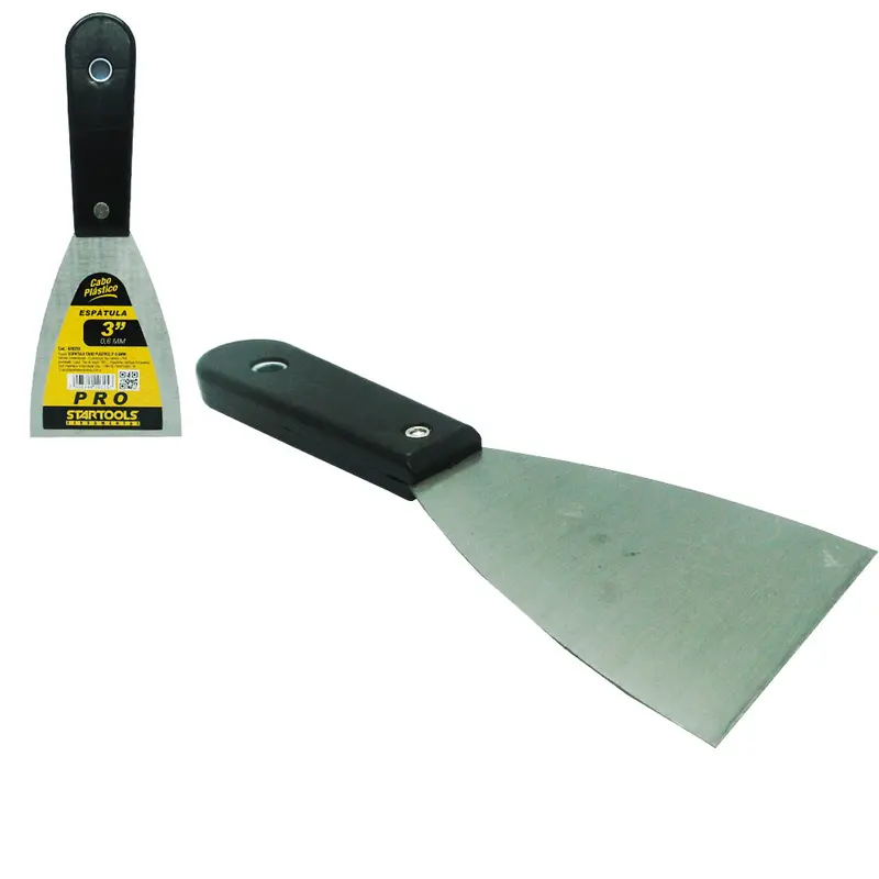 ESPATULA DE METAL CABO PLASTICO PRETO PRO 3'' 20CM