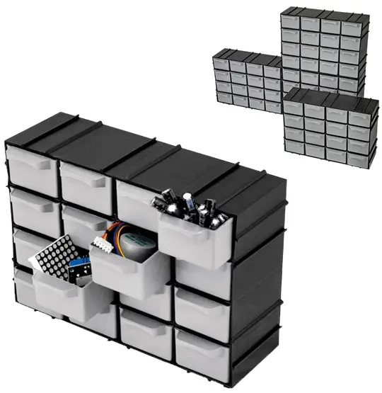 MINI ORGANIZADOR DE PLASTICO MODULAVEL COM 16 GAVETAS 21,5X15X8CM 7001