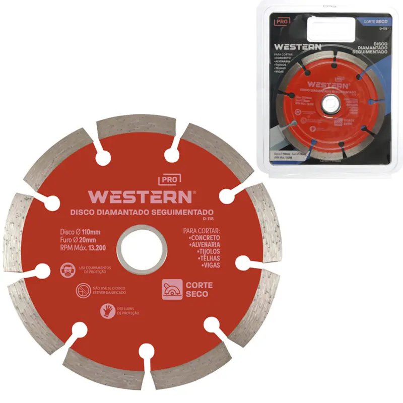 DISCO DE CORTE DIAMANTADO SEGMENTADO SECO PARA CONCRETO 110MM COM ANEL ADAPTADOR