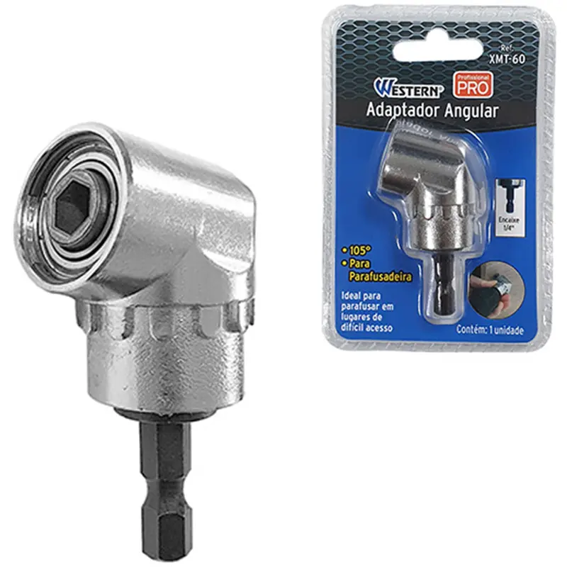 ADAPTADOR ANGULAR MAGNETICO DE ACO CARBONO PARA PARAFUSADEIRA E FURADEIRA 105º 1,4'' PROFISSIONAL