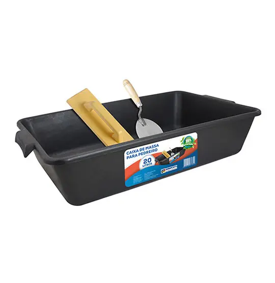 CAIXA DE PLASTICO RETANGULAR PARA MASSA DE PEDREIRO COM ALCA 20L 61X37X14CM