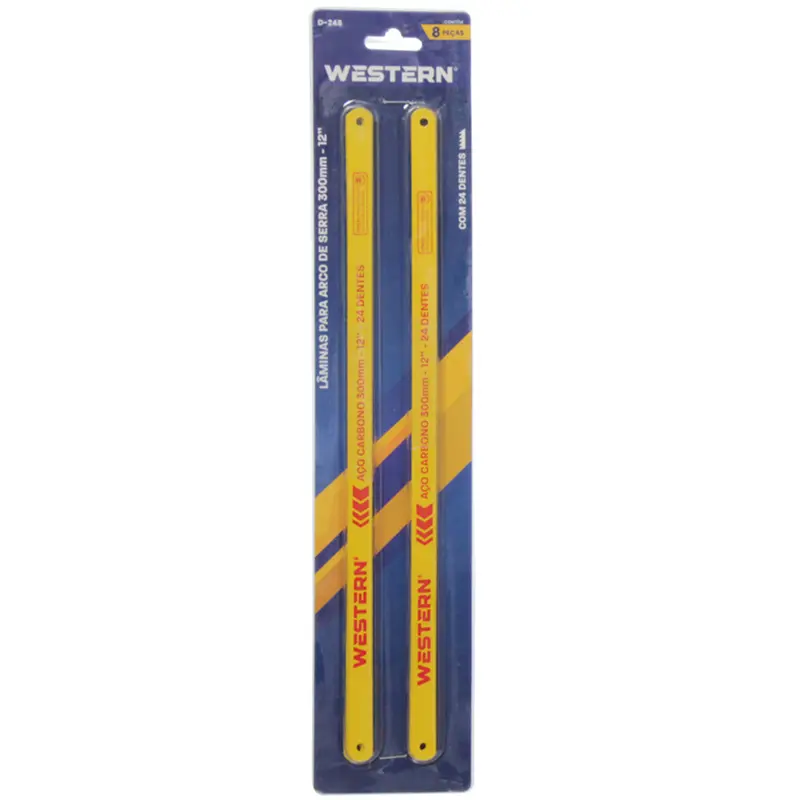 LAMINA PARA ARCO DE SERRA DE ACO CARBONO 24 DENTES 12'' COM 8 PECAS NA CARTELA