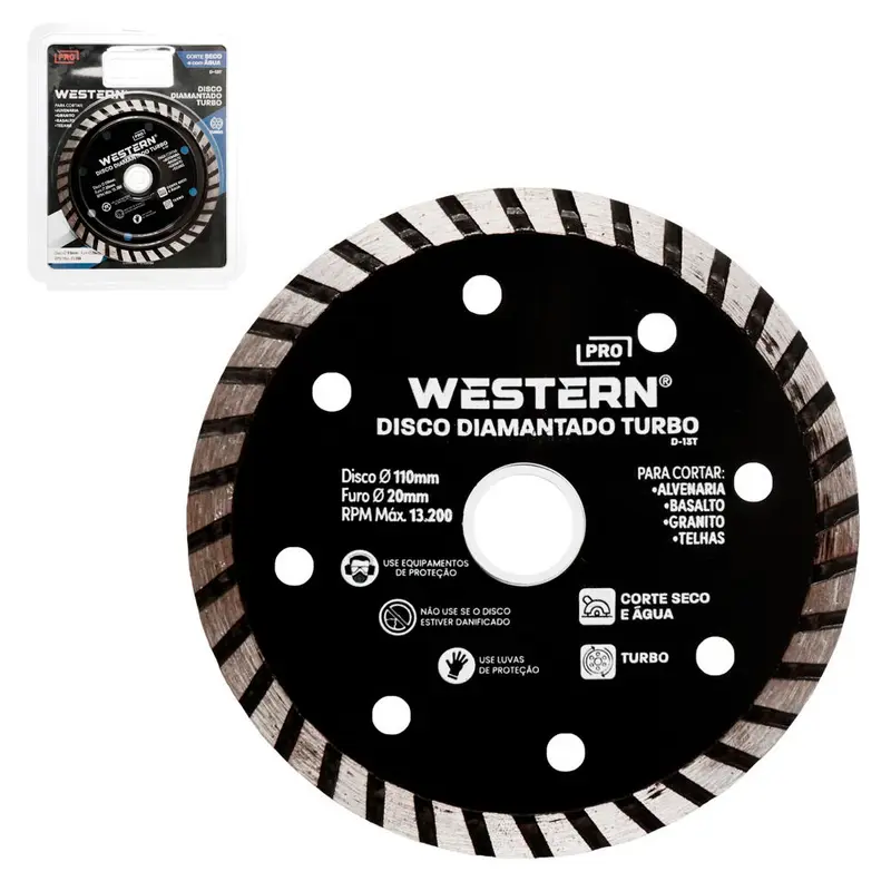 DISCO DE CORTE DIAMANTADO TURBO SECO / MOLHADO 110MM COM ANEL ADAPTADOR