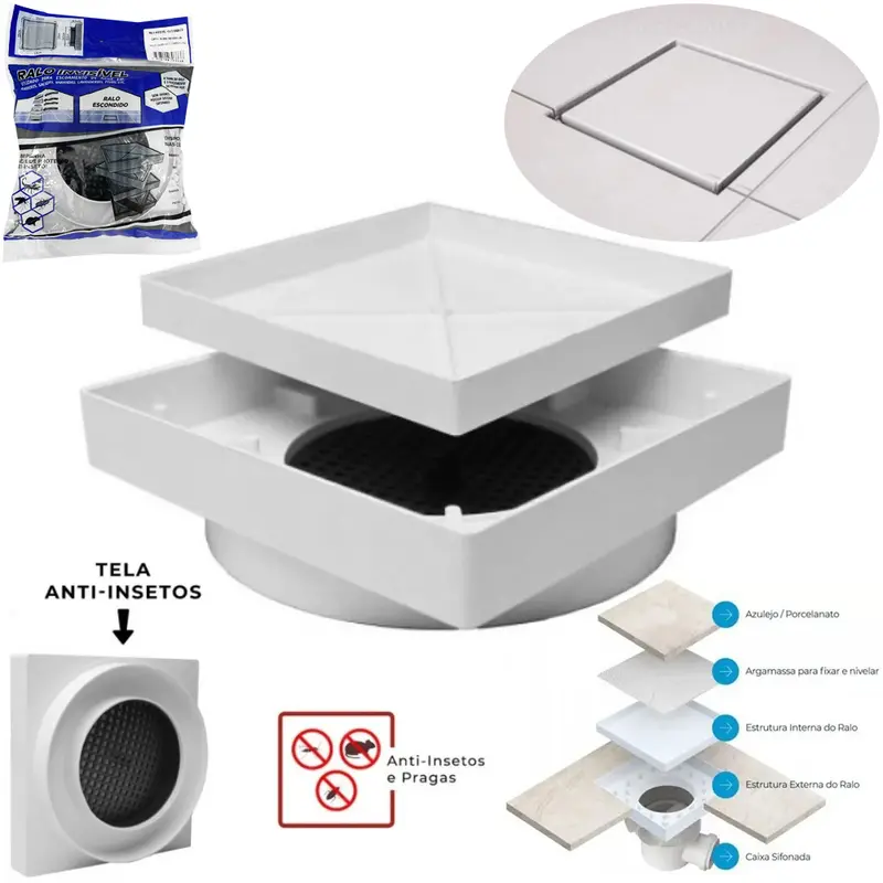 GRELHA / RALO DE PLASTICO QUADRADO INVISIVEL 150MM