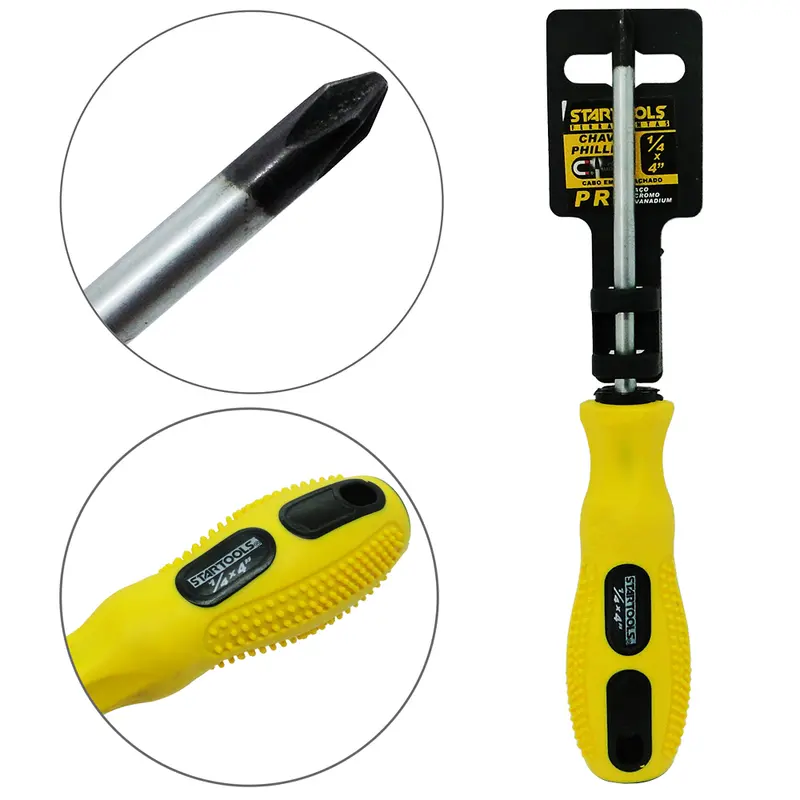 CHAVE PHILIPS ACO CROMO VANADIO COM PONTA IMANTADA + CABO EMBORRACHADO PRO ¼X4'' UND