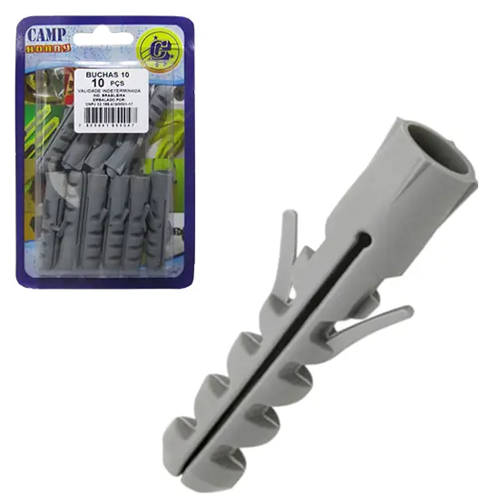 BUCHA DE NYLON CINZA 10MM 10 PECAS NA CARTELA