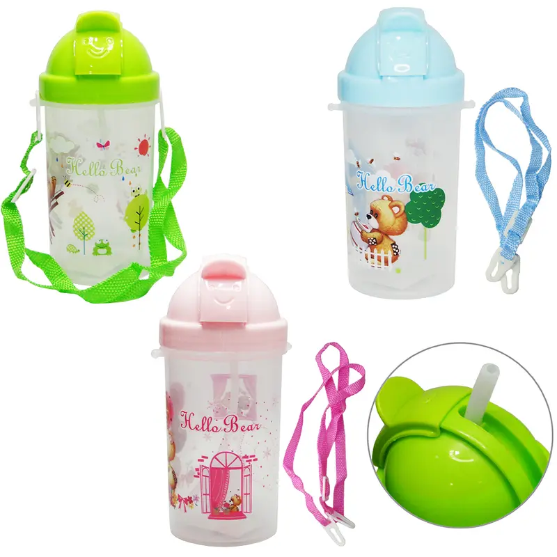 COPO BABY COM TAMPA E CANUDO + ALCA DE PLASTICO COLORS 380ML