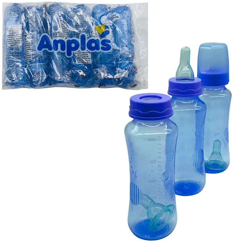MAMADEIRA COM BICO DE SILICONE ANPLAS COLOR AZUL COM 6 PECAS 240ML