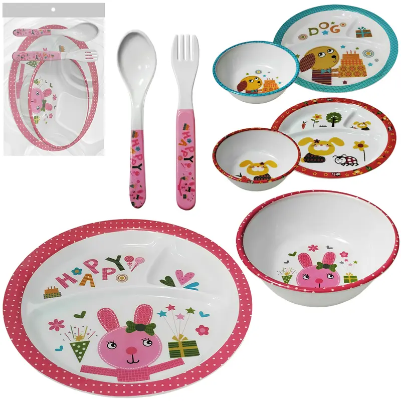 KIT ALIMENTACAO / PAPINHA PRATO + TIGELA E TALHERES DE MELAMINA 4 PECAS