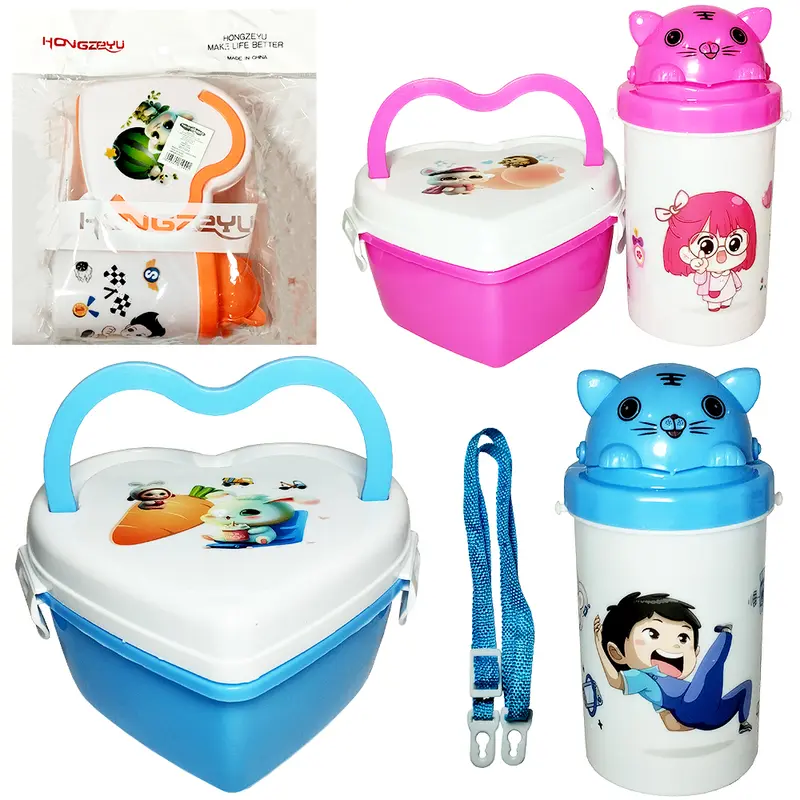 KIT ALIMENTACAO / PAPINHA VIAGEM MARMITA DE PLASTICO COM GARRAFA SQUEEZE 350ML