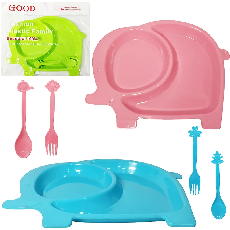 KIT ALIMENTACAO / PAPINHA COM PRATO + COLHER E GARFO DE PLASTICO ELEFANTE