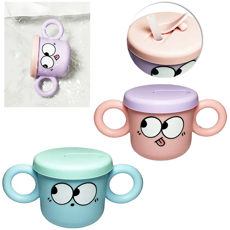 CANECA COPO BABY COM TAMPA E CANUDO DE SILICONE + ALCA DE PLASTICO 250ML