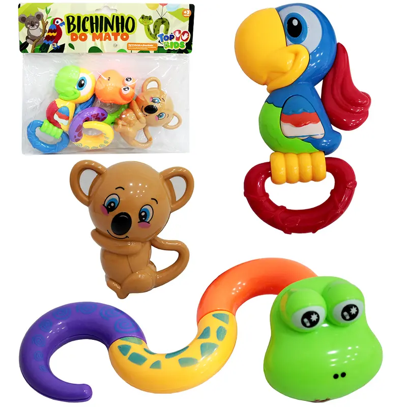 CHOCALHO BABY DIVERTIDO BICHINHO DO MATO TOP KIDS 3 PECAS