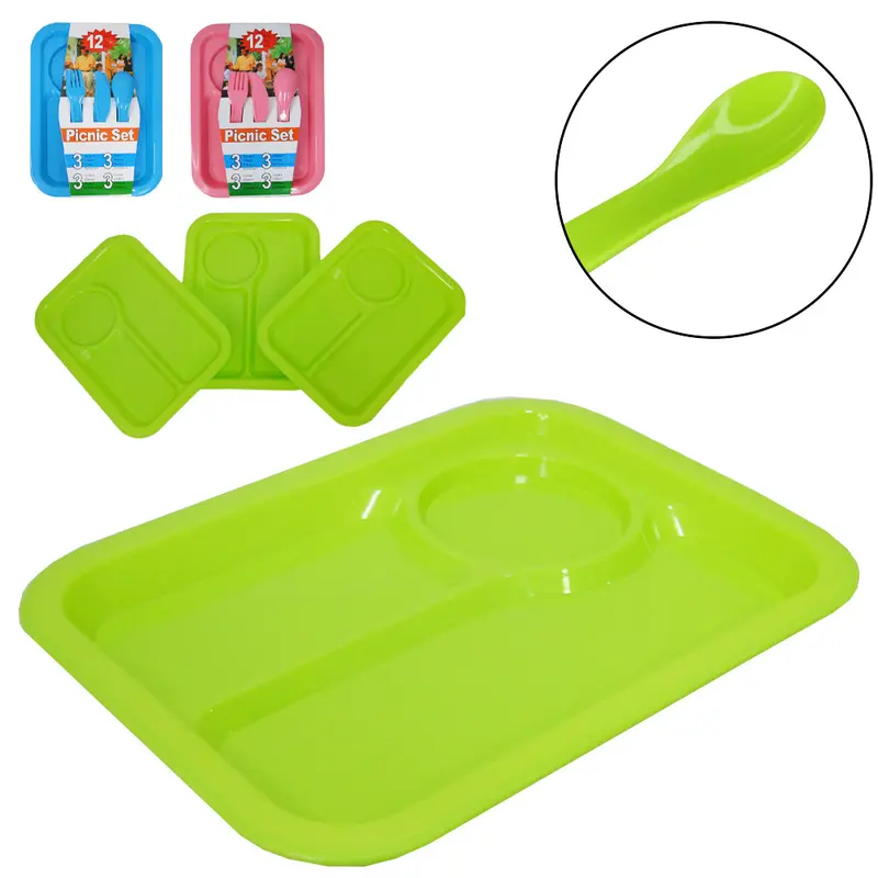 KIT ALIMENTACAO / PAPINHA PRATO + COLHER + FACA E GARFO DE PLASTICO COLORS 12 PECAS NA SOLAPA