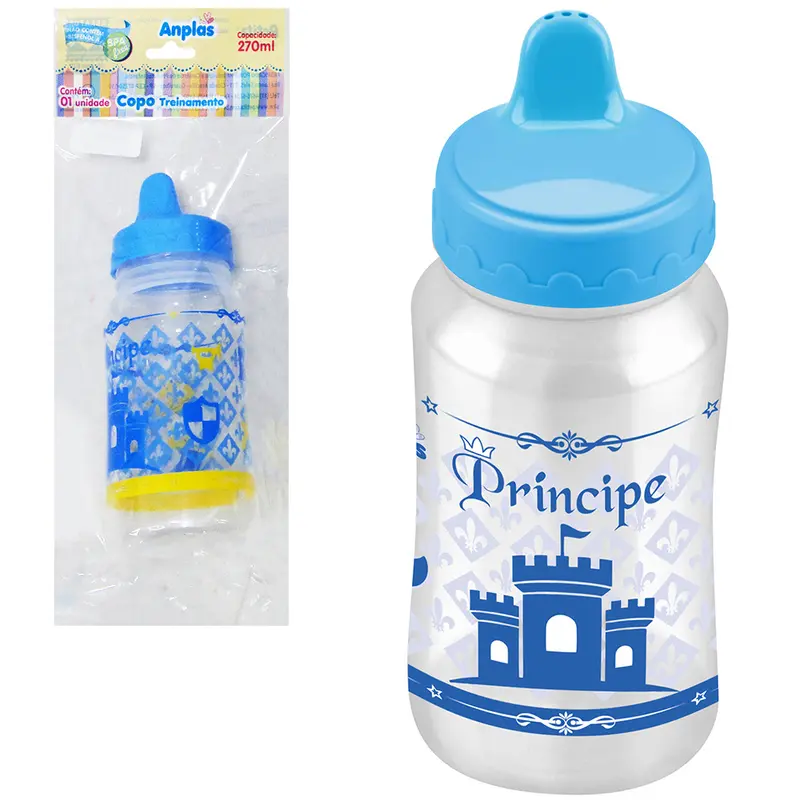 COPO BABY COM TAMPA + BICO DE PLASTICO PRINCIPE ANPLAS AZUL 270ML
