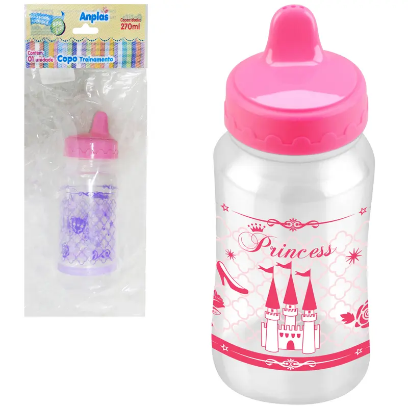 COPO BABY COM TAMPA + BICO DE PLASTICO PRINCESA ANPLAS ROSA 270ML